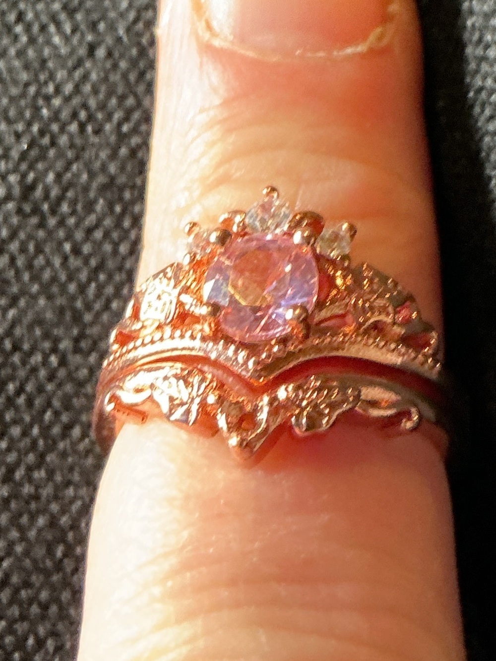 ★ Rose Gold Pink CZ Crown Ring Princess Tiara Stackable Glam